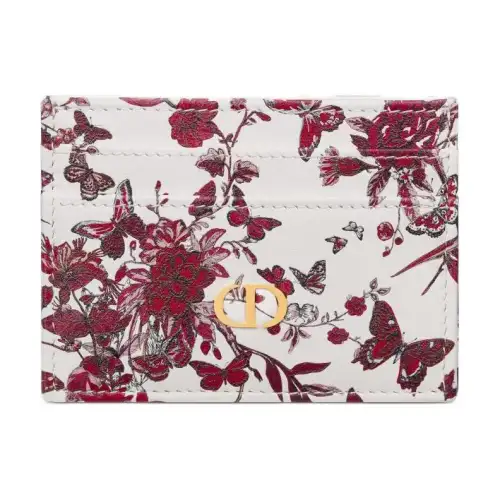 DIOR Caro Cow Leather Card Holder Women's White & Red
