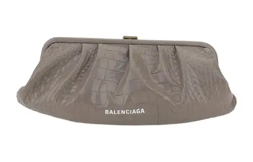 Balenciaga Calfskin One Shoulder Crossbody Clutch Extra Large Women's Gray