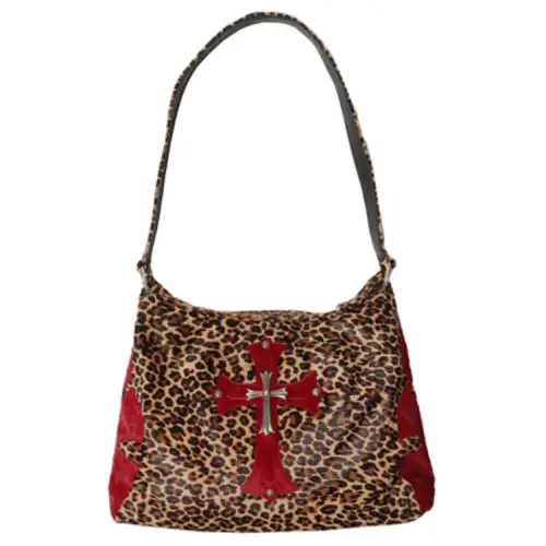 Chrome Hearts Leather Handbag, Shoulder Bag Women's Leopard Print/Red