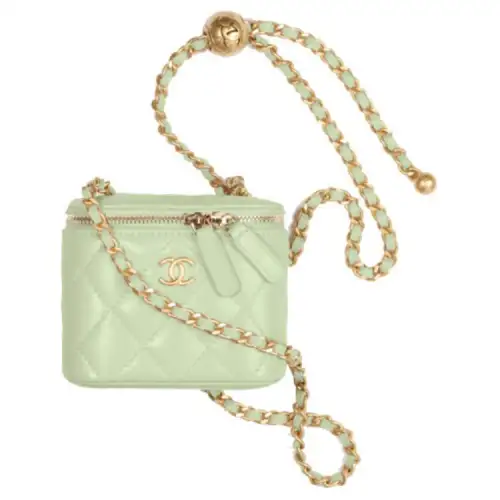 CHANEL Sheepskin Material Vintage Gold Chain Crossbody Bags Small Women's Light Green