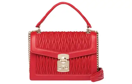 MIU MIU Pleated Cow Leather Crossbody Handbag Women's Red