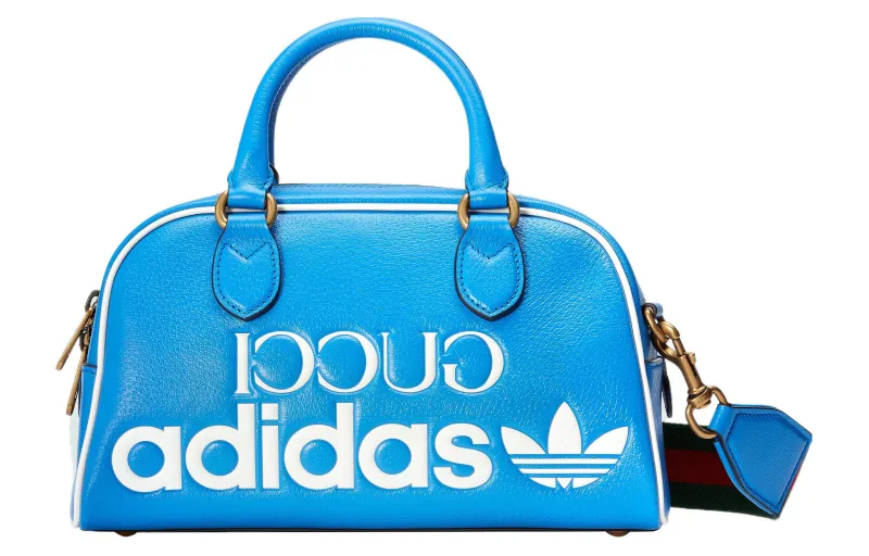 GUCCI Adidas Collaboration Leather One Shoulder Crossbody Travel Handbag Medium Men's Blue