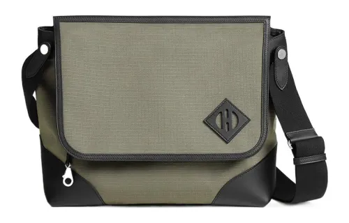 HERMES Allback Bivouac Canvas With Swift Calfskin Crossbody Bags Men's Khaki/Black