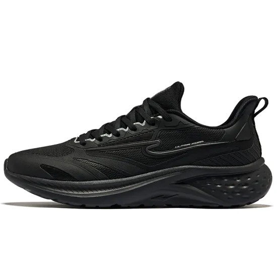 Erke Running Shoes Men Low-Top Jet Black Bright Silver
