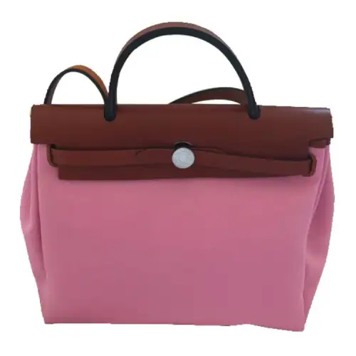 HERMES Herbag Zip Officier Canvas With Hunter Cow Leather Shoulder Bag, Crossbody Bag, Handbag 31 Unisex Pink