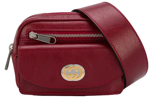 GUCCI Leather Shoulder Bag, Crossbody Bag, Sling Bag, Fanny Pack Mini Women's Red