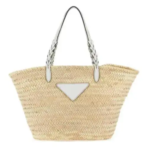 PRADA Raffia Tote Bag, Shopping Bag, Handbag, Shoulder Bag Women's Beige