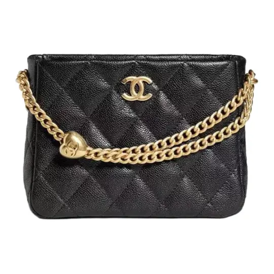 CHANEL Litchi Grain Embossed Cow Leather Shoulder Bag, Crossbody Bag Small Unisex Black
