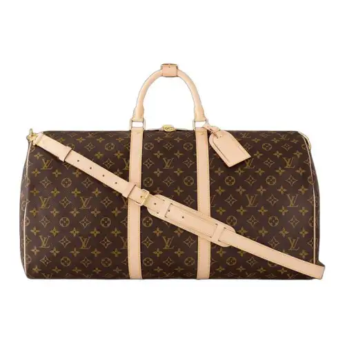 LOUIS VUITTON Keepall Canvas With Leather Travel Bag, Shoulder Bag, Crossbody Bag, Handbag Men's Brown
