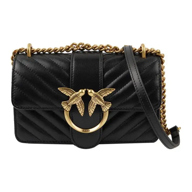 PINKO Quilt Sheepskin Crossbody Bags Mini Women's Black & Black Gold