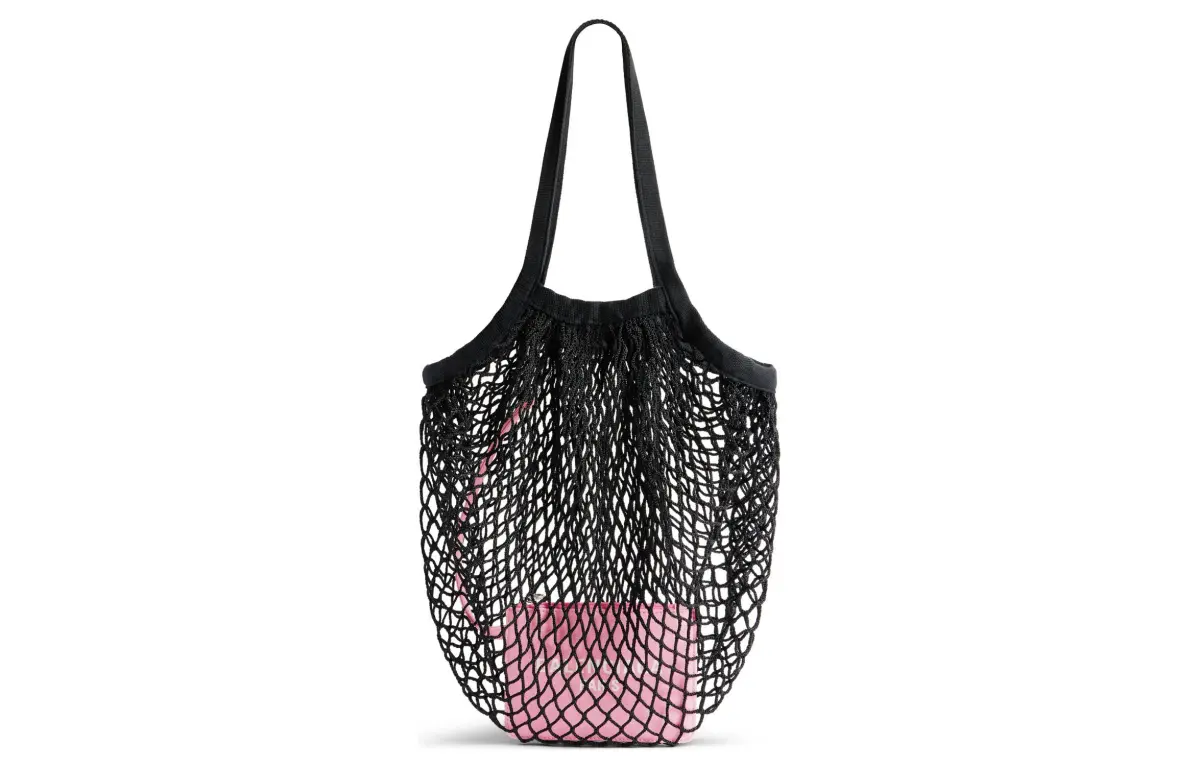 Balenciaga Nylon Fishnet With Webbing Shoulder Bag Medium Women's Black