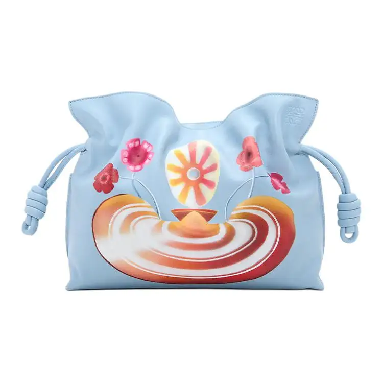 LOEWE Nappa Cow Leather Clutch Women's Gray Blue
