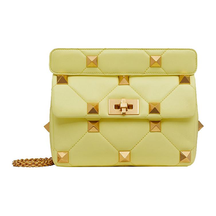 Valentino Lambskin Roman Rivet Chain Shoulder Bag Women's Medium LIME SORBET