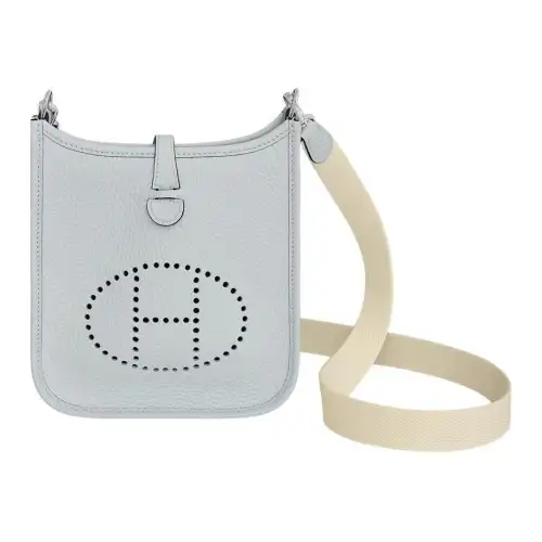 HERMES Evelyne Clemence Bullock Leather Crossbody Bag, Shoulder Bag 16 Women's Light Blue & Cream & White