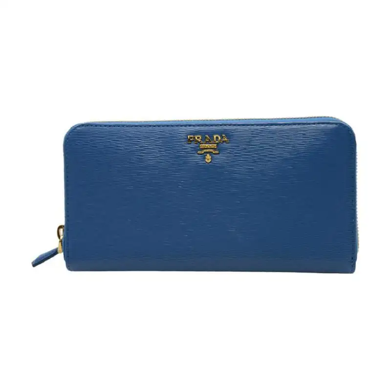 PRADA Saffiano Cow Leather Clutch Wallet Large Unisex Lake Blue