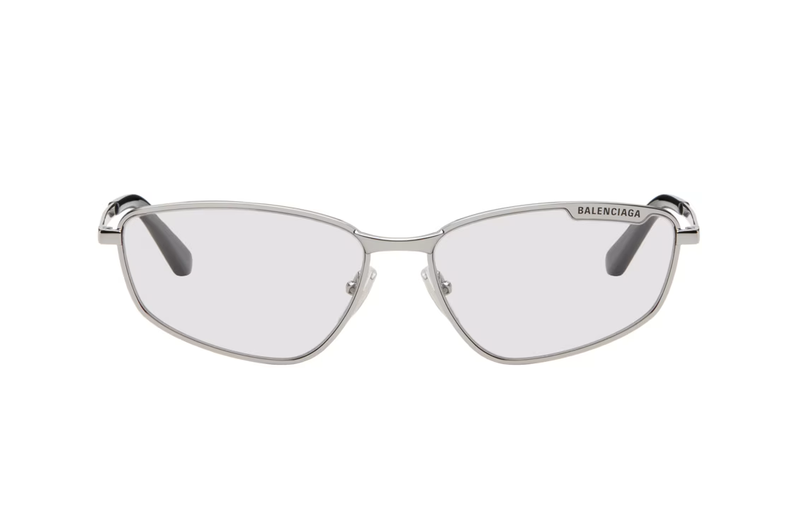 Balenciaga Metal Acetate Irregular Shape Sunglasses Unisex Silver