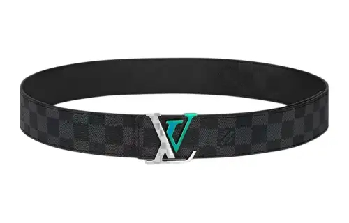 LOUIS VUITTON Canvas Leather Metal Parts Leather Belts Men's Black Width 4cm