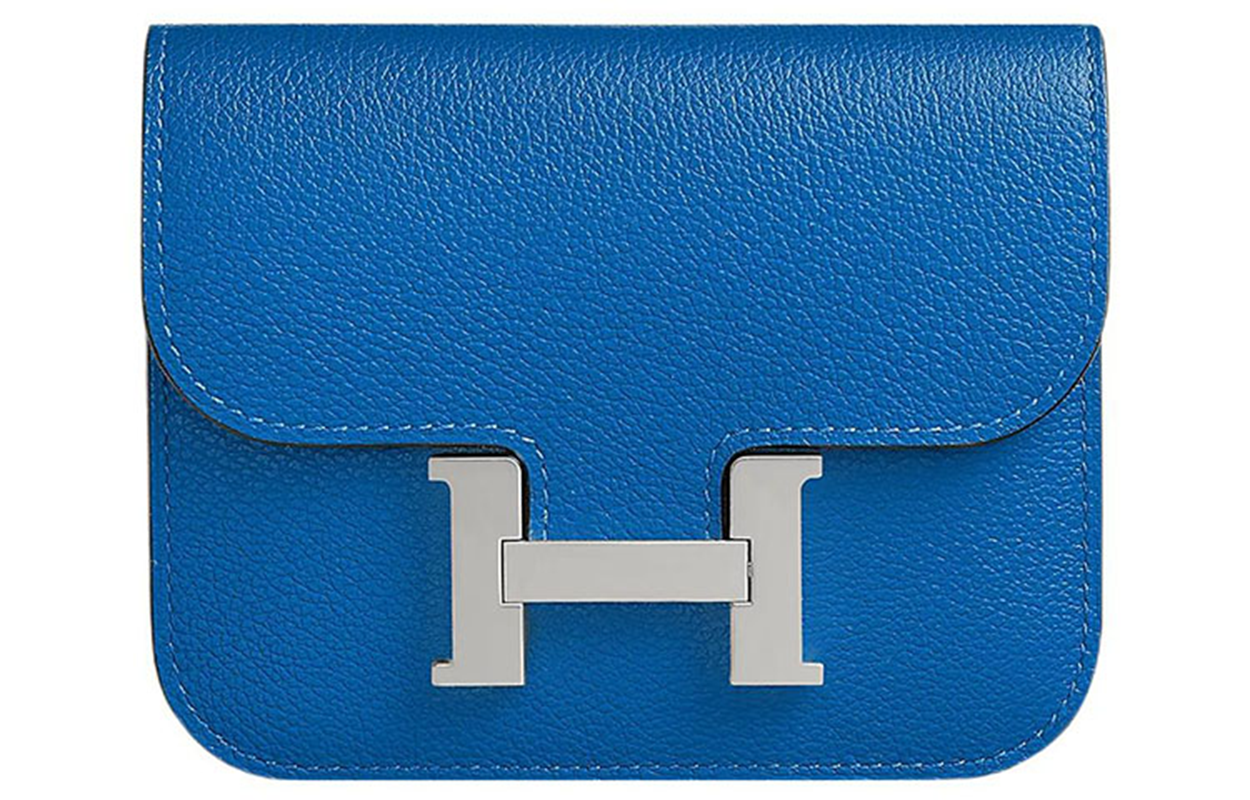 HERMES Hermès Constance Slim silver buckle Evercolor calfskin wallet card holder waist bag women's I7 Bleu Zellige mosaic blue