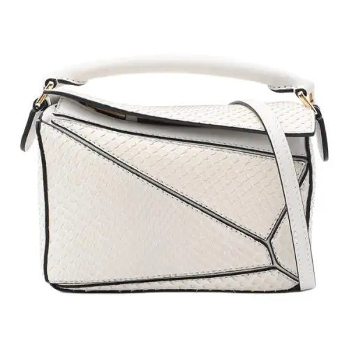 LOEWE Puzzle Snake Skin Puzzle Bag, Shoulder Bag, Crossbody Bag, Handbag Small Women's White