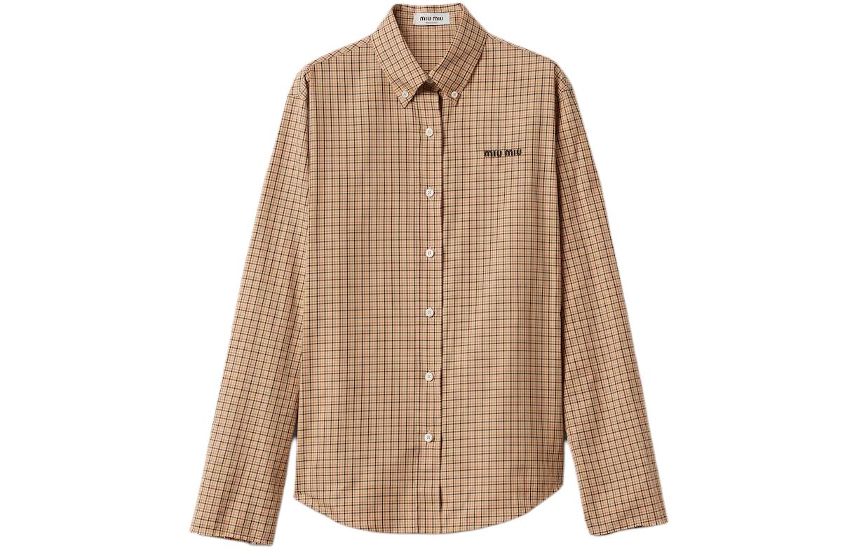 MIU MIU Logo-Embroidered Button-Up Checked Shirt