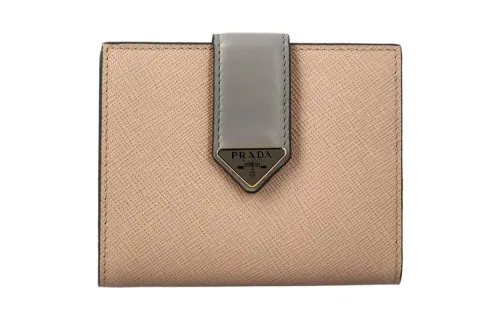 PRADA Saffiano Leather Card Holder, Wallet Small Women's Apricot/Gray