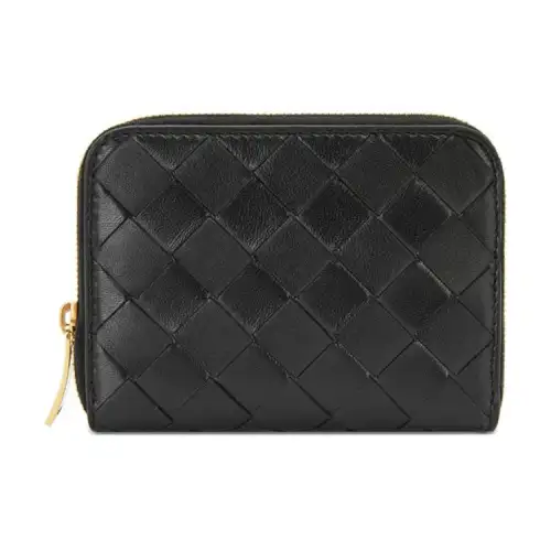 Bottega Veneta Woven Sheepskin Leather Coin Purse Women's Black