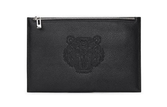 ELLE HOMME Genuine Leather Clutch, Envelope Bag, Cell Phone Pouch, Clutch Regular Men's Black