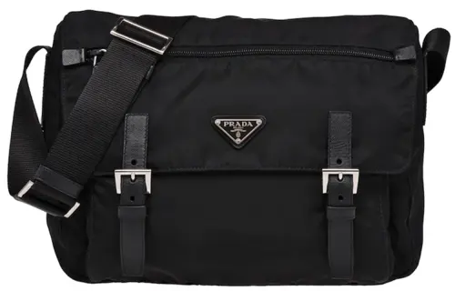 PRADA Fabric With Leather Messenger Bag, Shoulder Bag, Crossbody Bag Regular Women's Black