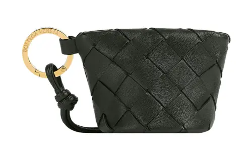Bottega Veneta Intrecciato Lambskin Coin Purse Women's Dark Green