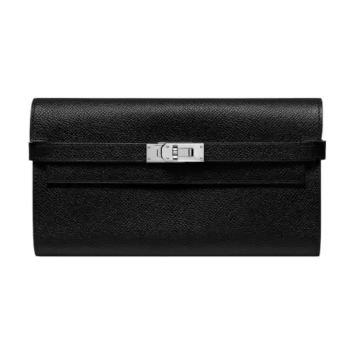 HERMES Epsom Calfskin Wallet Women's Noir Black