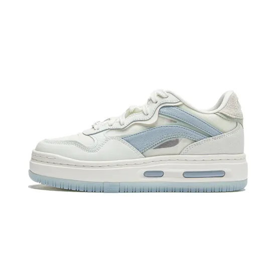 LINING Future C1 Skateboard Shoes Women's Low-Top Mist White/Wavy Blue/Mist Gray Green