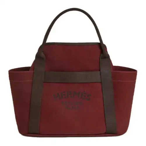 HERMES Silver Tone Buckle Canvas Equestrian Bag, Tote Bag, Shopping Bag, Travel Bag, Handbag, Shoulder Bag Unisex
