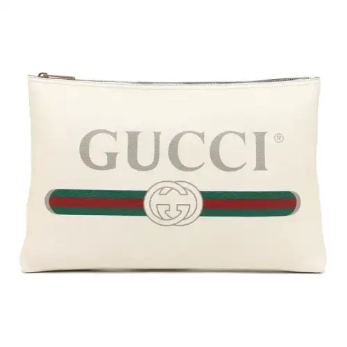 GUCCI Leather Clutch Large Unisex Beige