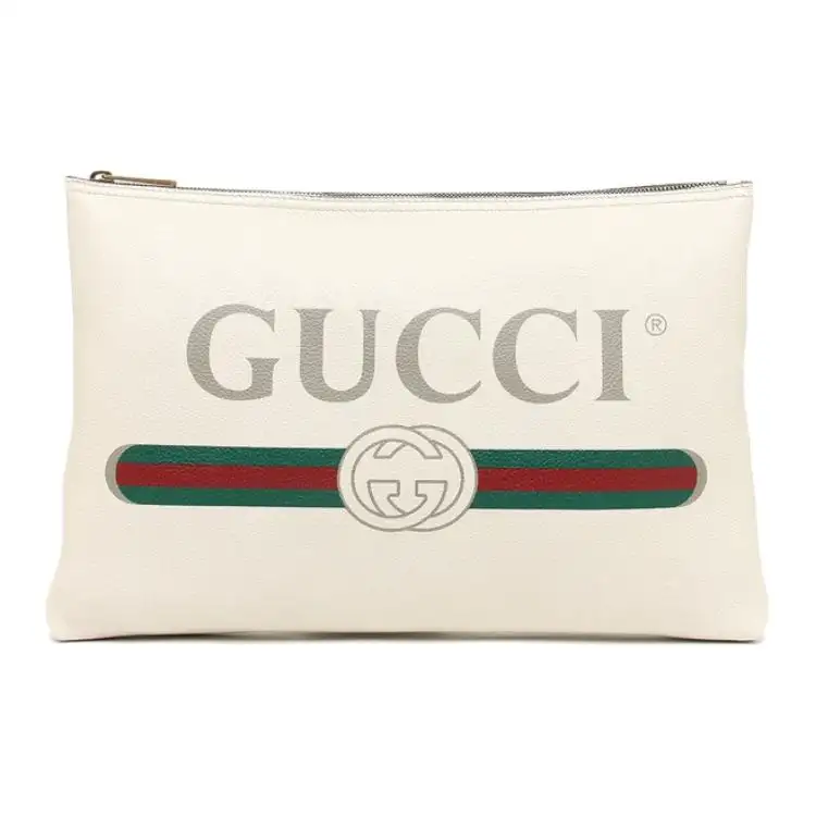 GUCCI Leather Clutch Large Unisex Beige