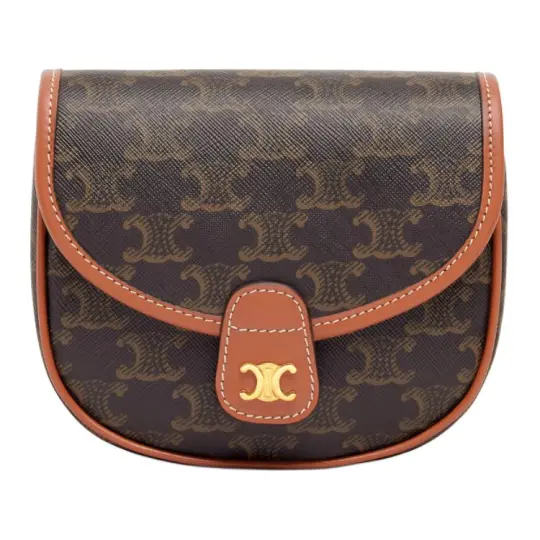 CELINE Besace Cow Leather Binding Shoulder Bag, Crossbody Bag Mini Women's Tawny