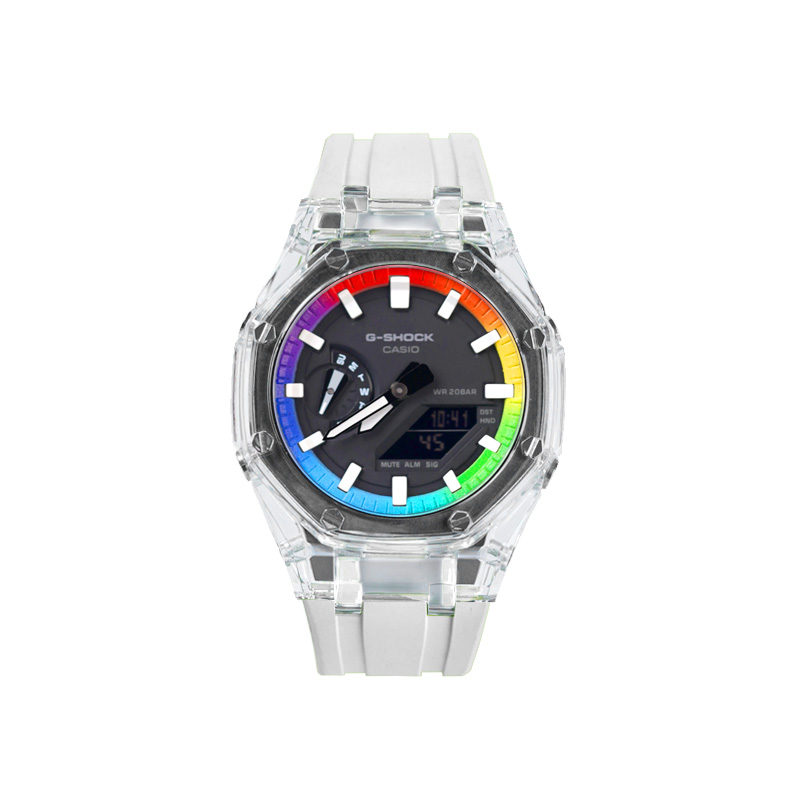 Casio, rainbow quartz rubber modified watch strap for men and women, black dial, custom-made, quartz mechanism, Japanese and Korean