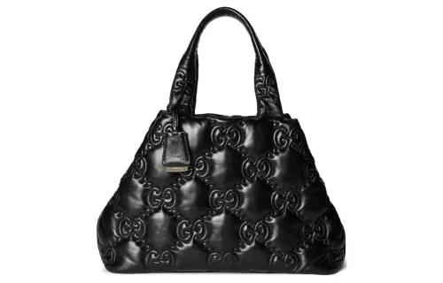 GUCCI GG Matelassé Leather Tote Bag, Shopping Bag, Shoulder Bag, Handbag Large Women's Black