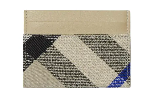 Burberry Smooth Leather With Cotton Blend Fabric Card Holder Women's Moss Green