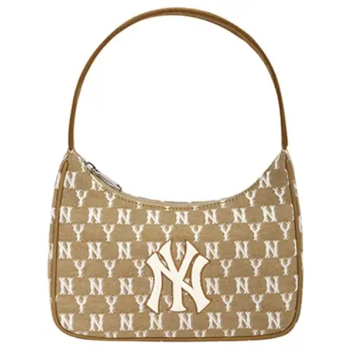 MLB Monogram Polyester Shoulder Bag, Pochette, Handbag Regular Women's Khaki Milk Tea