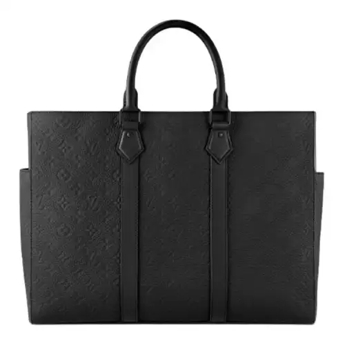 LOUIS VUITTON Sac Plat Embossed Leather Tote Bag, Shopping Bag, Shoulder Bag, Handbag Regular Men's Black