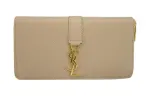 SAINT LAURENT Zip Closure Cow Leather Wallet Regular Women's Dark Beige