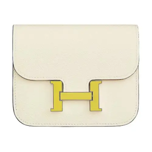 HERMES Calfskin Wallet Women's Cream White/Chick Yellow