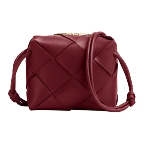 Bottega Veneta Zip Closure Woven Sheepskin Crossbody Bag Mini Women's Red