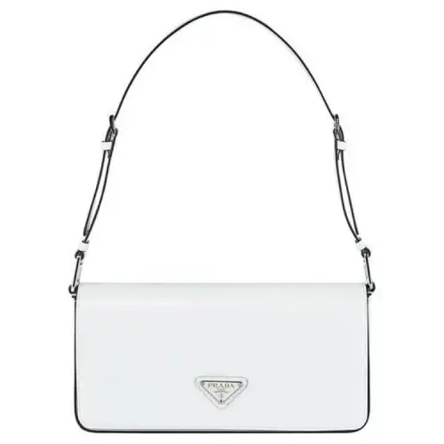 PRADA Shiny Leather Portable Crossbody Bag, Shoulder Bag Women's White