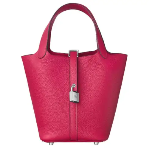 HERMES Picotin Lock Clemence Bullock Leather Basket Bag, Bucket Bag, Handbag 18 Women's I6 Rose Extreme Pink