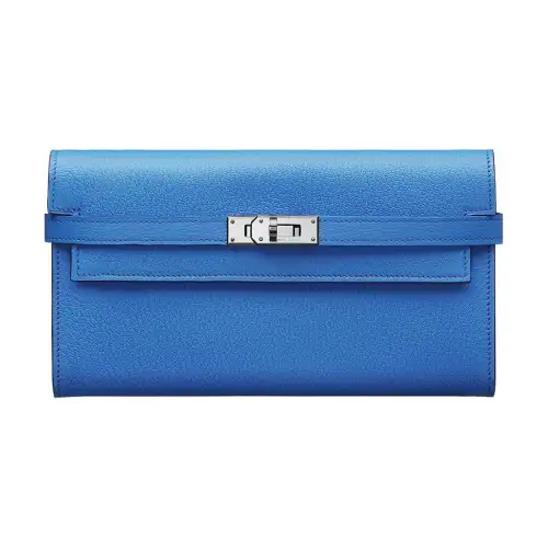 HERMES Mysore Goat Skin Wallet Women's B3 Bleu Zanzibar Tanzanian Blue