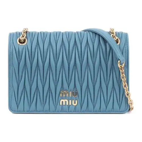 MIU MIU Matelassé Soft Sheep Leather Crossbody Bag, Shoulder Bag Women's Blue