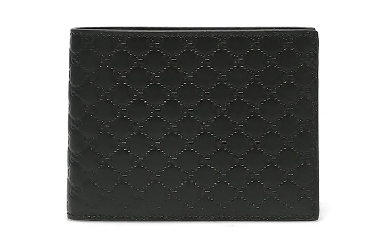 GUCCI Cow Leather Short Bifold Wallet Men's Black