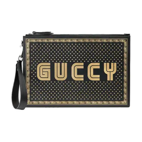 GUCCI Leather Clutch Wallet Unisex Black