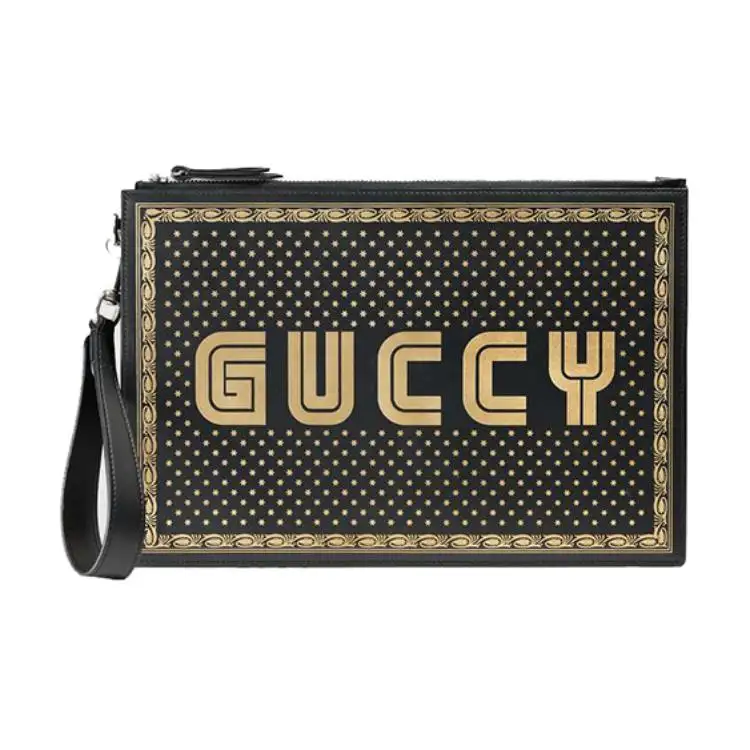 GUCCI Leather Clutch Wallet Unisex Black